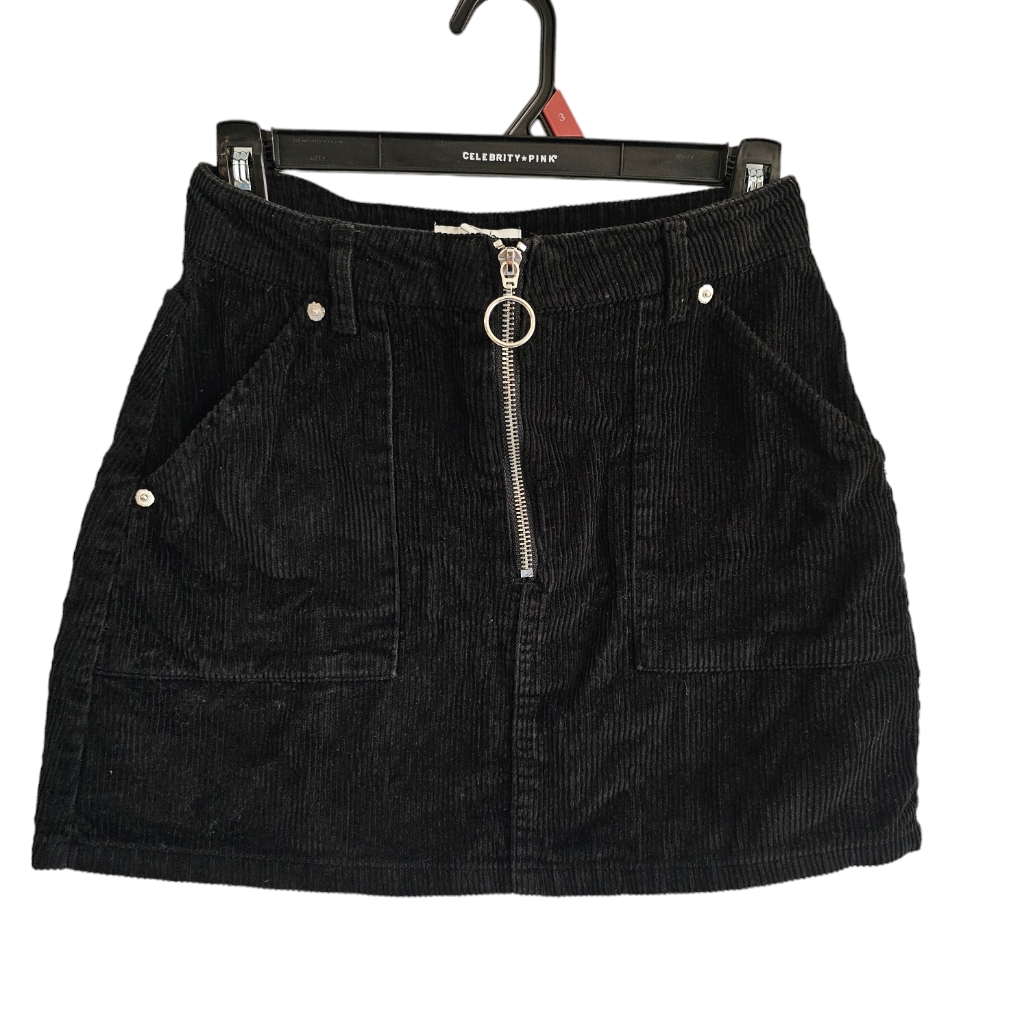 Topshop Women's Center Zipper Black Corduroy Skirt Size Petite 4